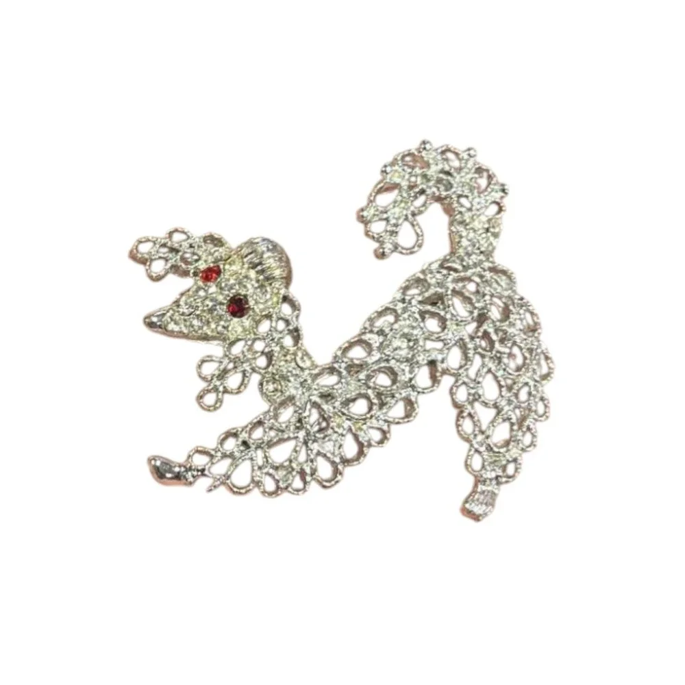 60s Sassy Gold Silver Tone French Poodle With Rhinestones Brooch